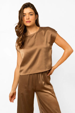 Short Sleeve Round Neck-Line Satin Top