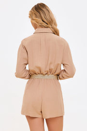 Elegant Wicker Belted Button-Up Jumpsuit